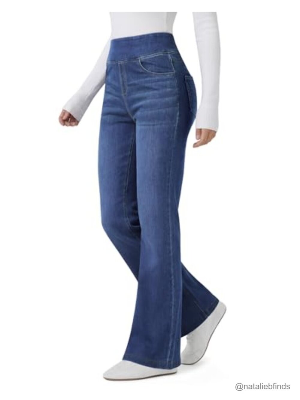Women's High Rise Flare Jeans Stretchy Pull On Bootcut Denim